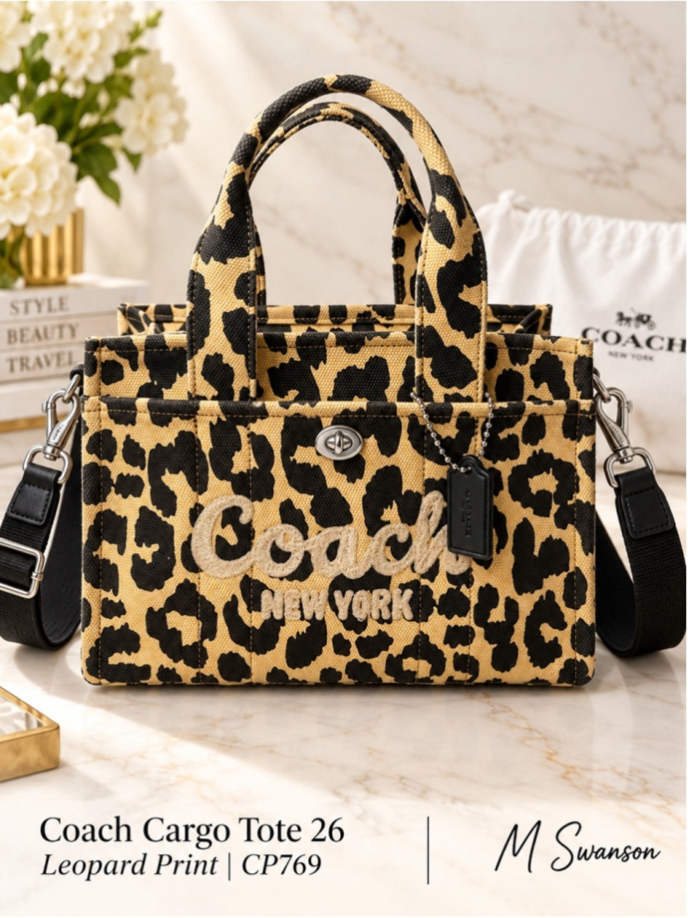 NEW Coach Cargo Tote Bag 26 Leopard Print CP769 NWOT
